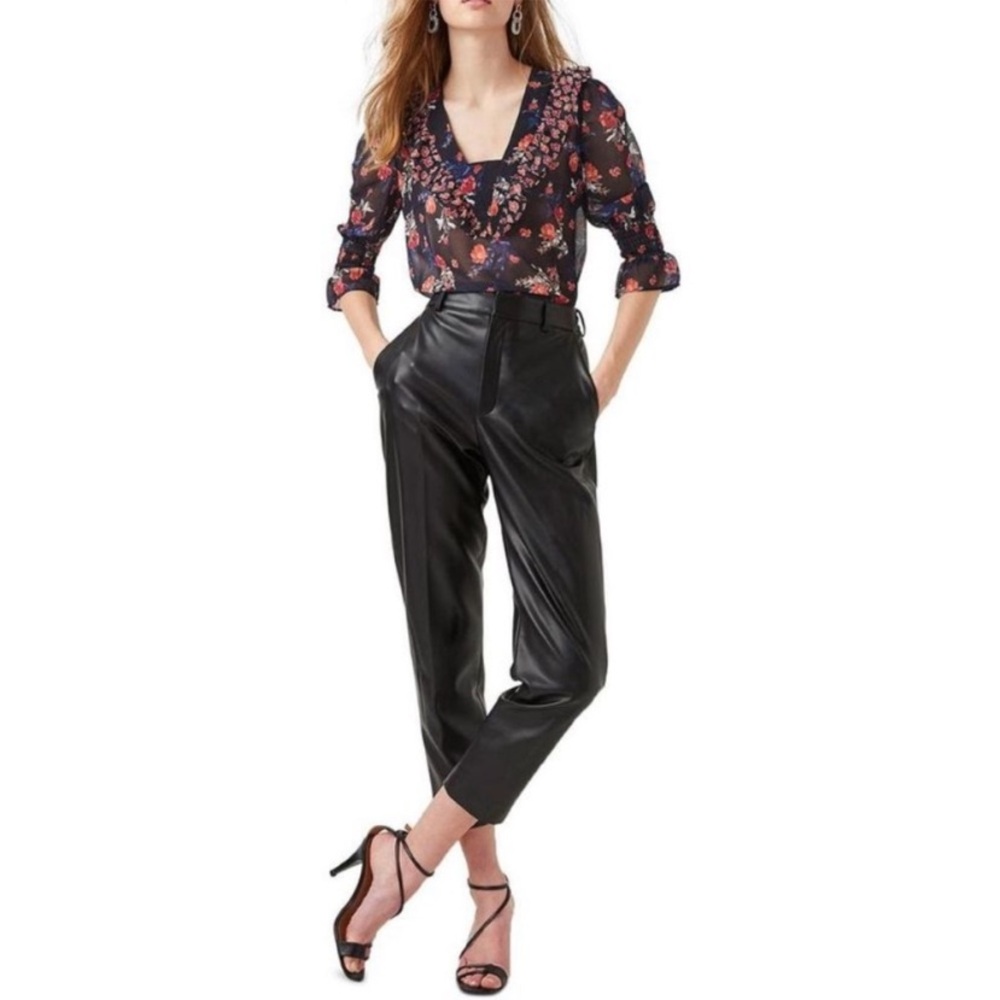 French Connection Black Faux Leather Ankle-Length Tapered Pants